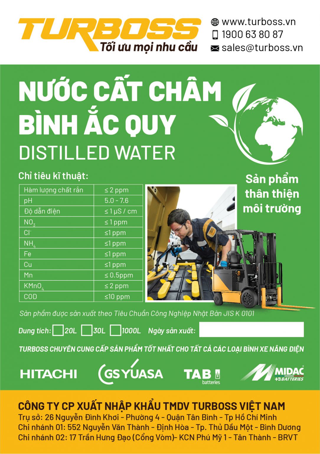 DISTILLED WATER FOR FORKLIFT BATTERY TYPE 1 TURBOSS