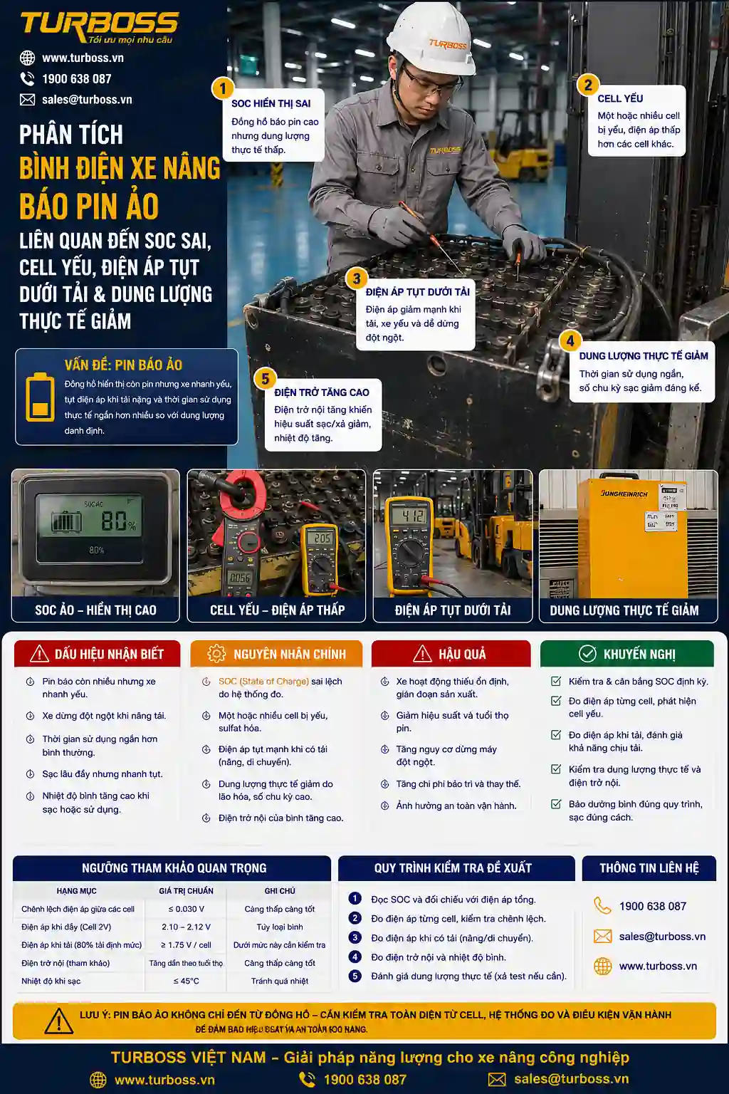 Bình Điện Xe Nâng Báo Pin Ảo: 9 Nguyên Nhân & Quy Trình Kiểm Tra
