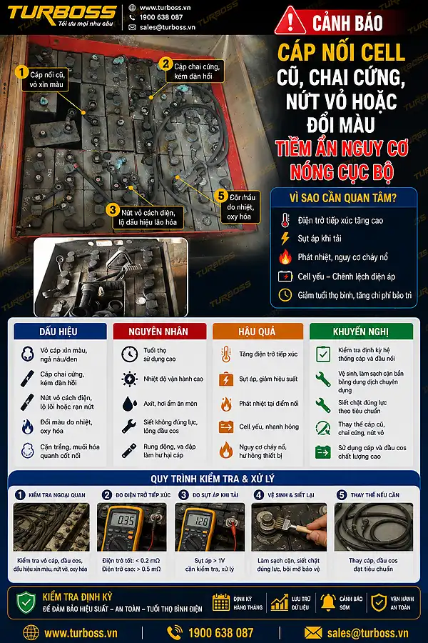 Cáp nối cell bình điện xe nâng chai cứng nứt vỏ cần thay đúng loại