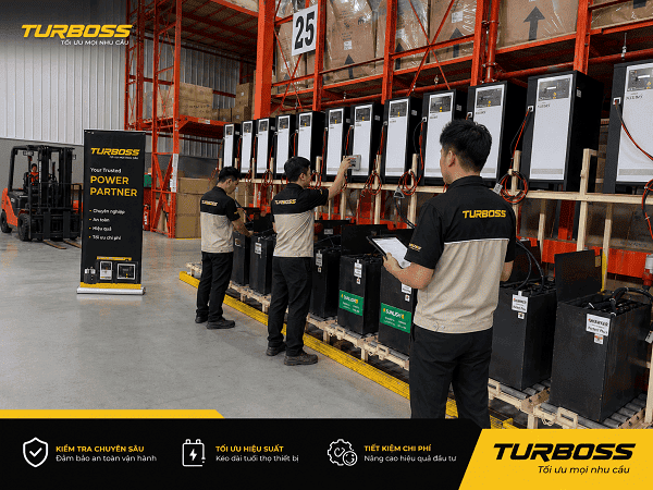 Turboss kiểm tra bộ sạc bình điện xe nâng cho nhà máy