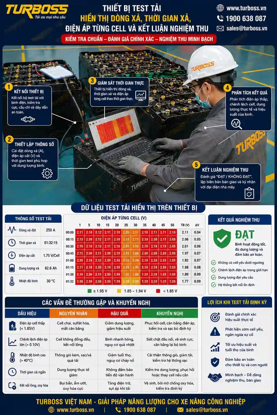 Dữ liệu test tải trong biên bản bàn giao bình điện xe nâng