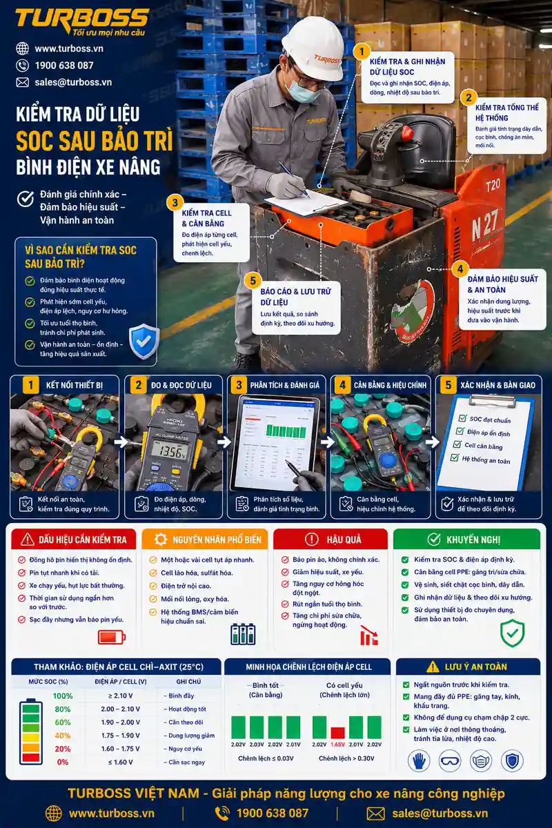 Hiệu chỉnh SOC bình điện xe nâng sau khi thay bình hoặc phục hồi bình