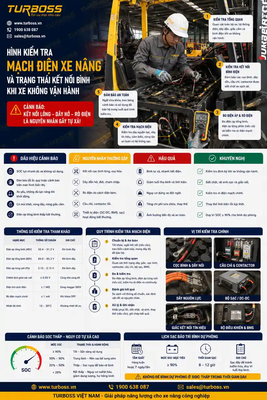 Kiểm tra tải tiêu thụ ngầm khi nghi bình điện xe nâng tự xả nhanh