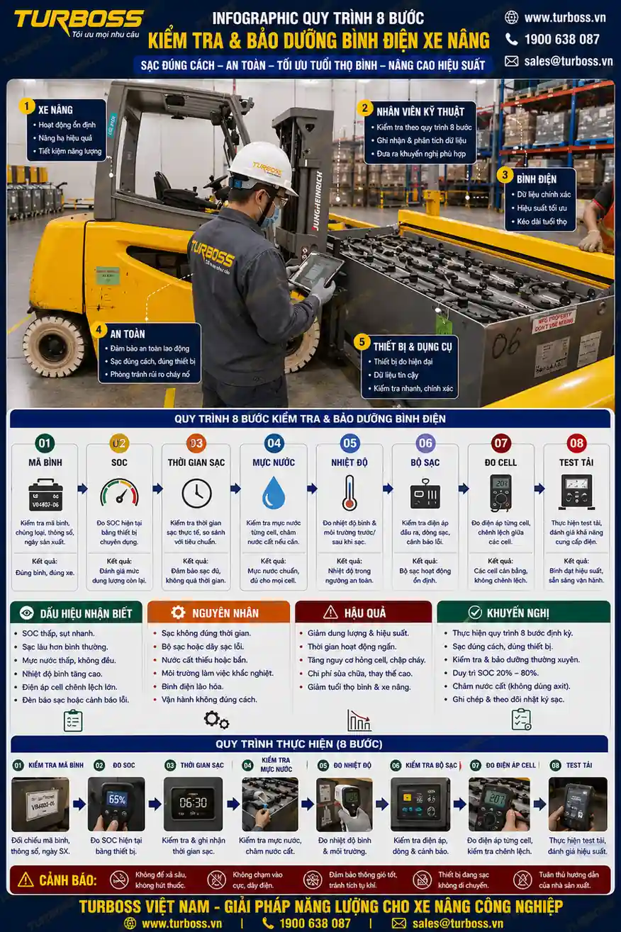 Quy trình Turboss đọc nhật ký sạc bình điện xe nâng theo dữ liệu