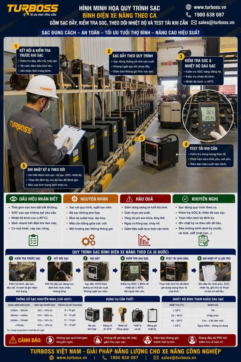 Quy trình sạc bình điện xe nâng theo ca giúp hạn chế sạc cơ hội sai cách