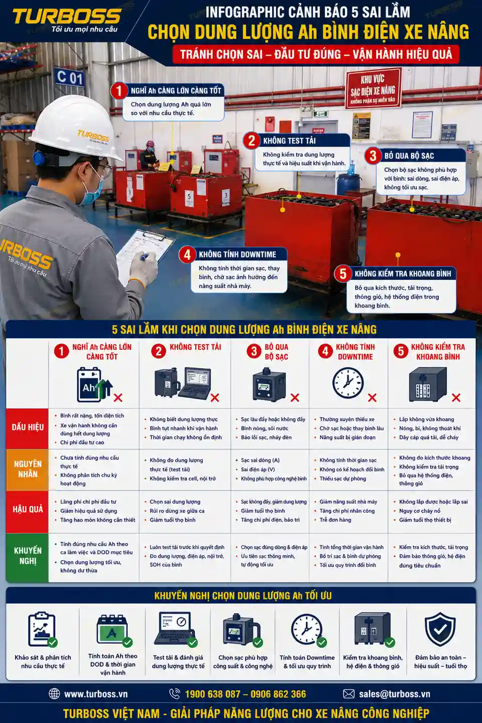 Sai lầm khi chọn dung lượng Ah bình điện xe nâng không kiểm tra dữ liệu
