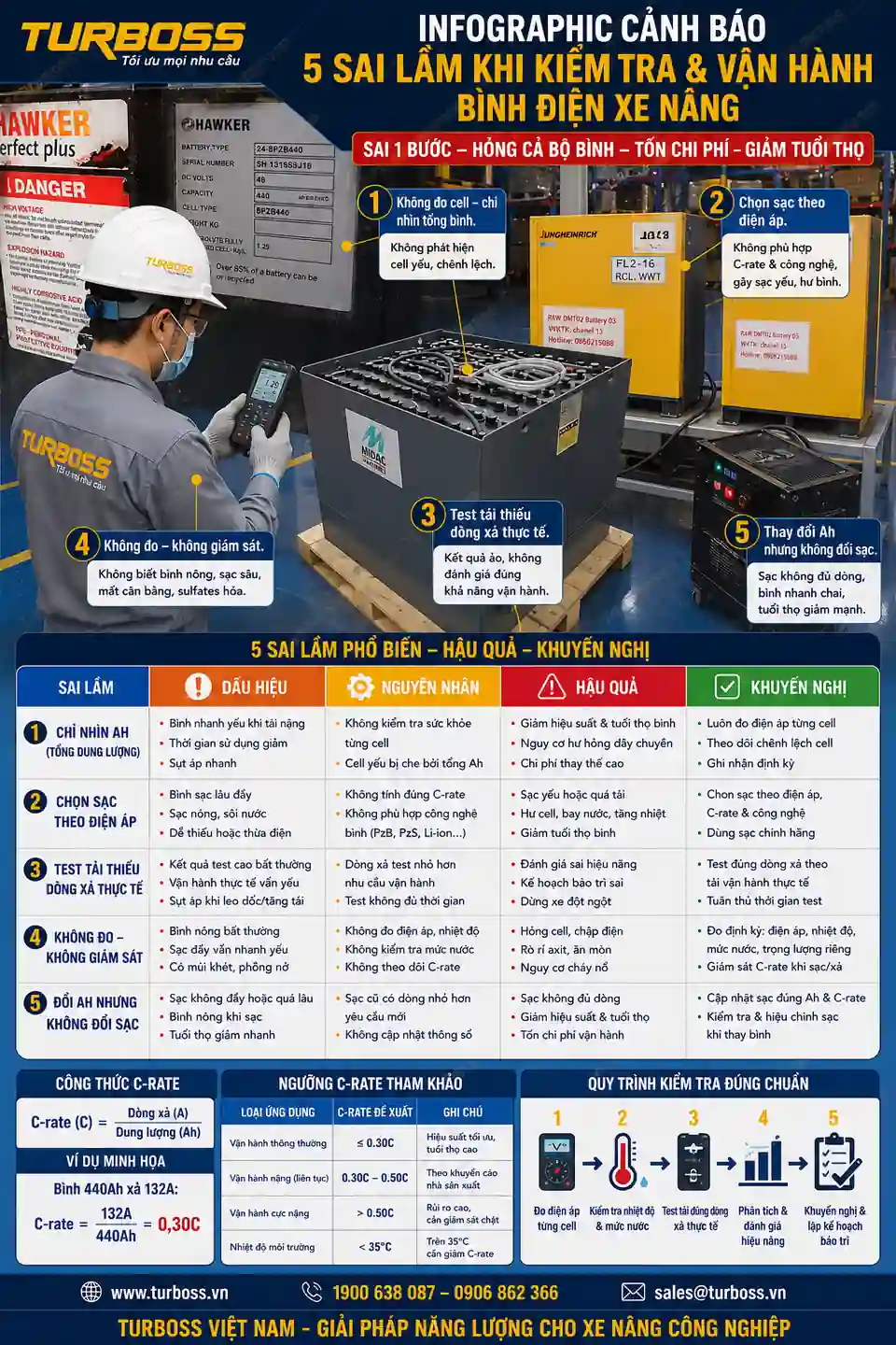 Sai lầm khi hiểu sai C-rate bình điện xe nâng trong sạc xả và test tải